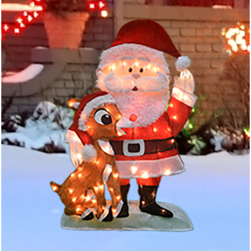 Northlight 32" Lighted Waving Santa Claus and Rudolph Christmas Outdoor